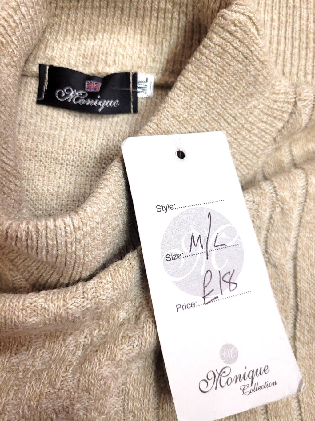 Womens Jumper M/L Beige Crew Neck Cable Knit by Monique  New with Tags