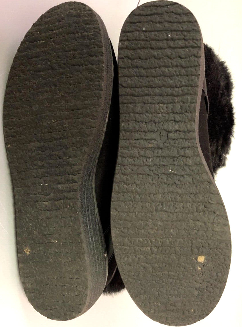 F&amp;F Ankle Boots UK4 Black Faux Fur Trim Flat Heel Pull On  Pre-owned