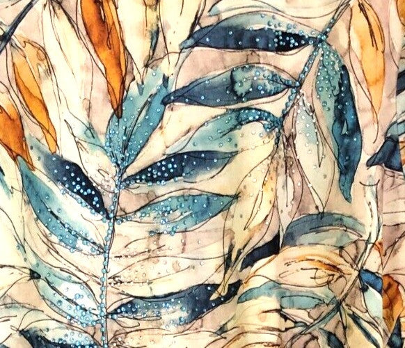 Paramour casual t-shirt multicoloured beige with blue and orange leaf print, gemstone detailing.