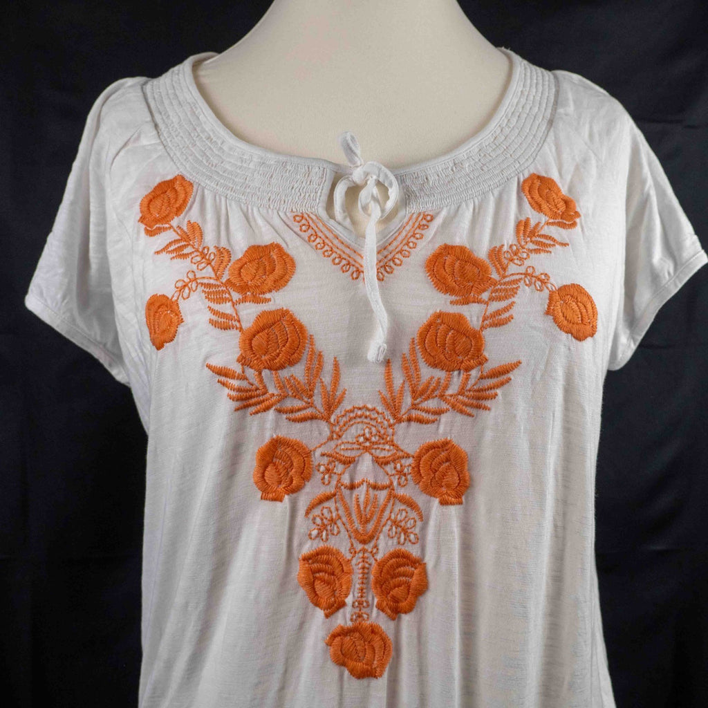 Debenhams Collection White Top with Orange Flowers Size 16 Top Pre-Owned