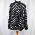 New Look button-up shirt black and white polka dot pattern with chest pocket.