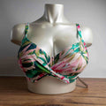 Fantasie women's bikini top beige green pink tropical floral print adjustable straps