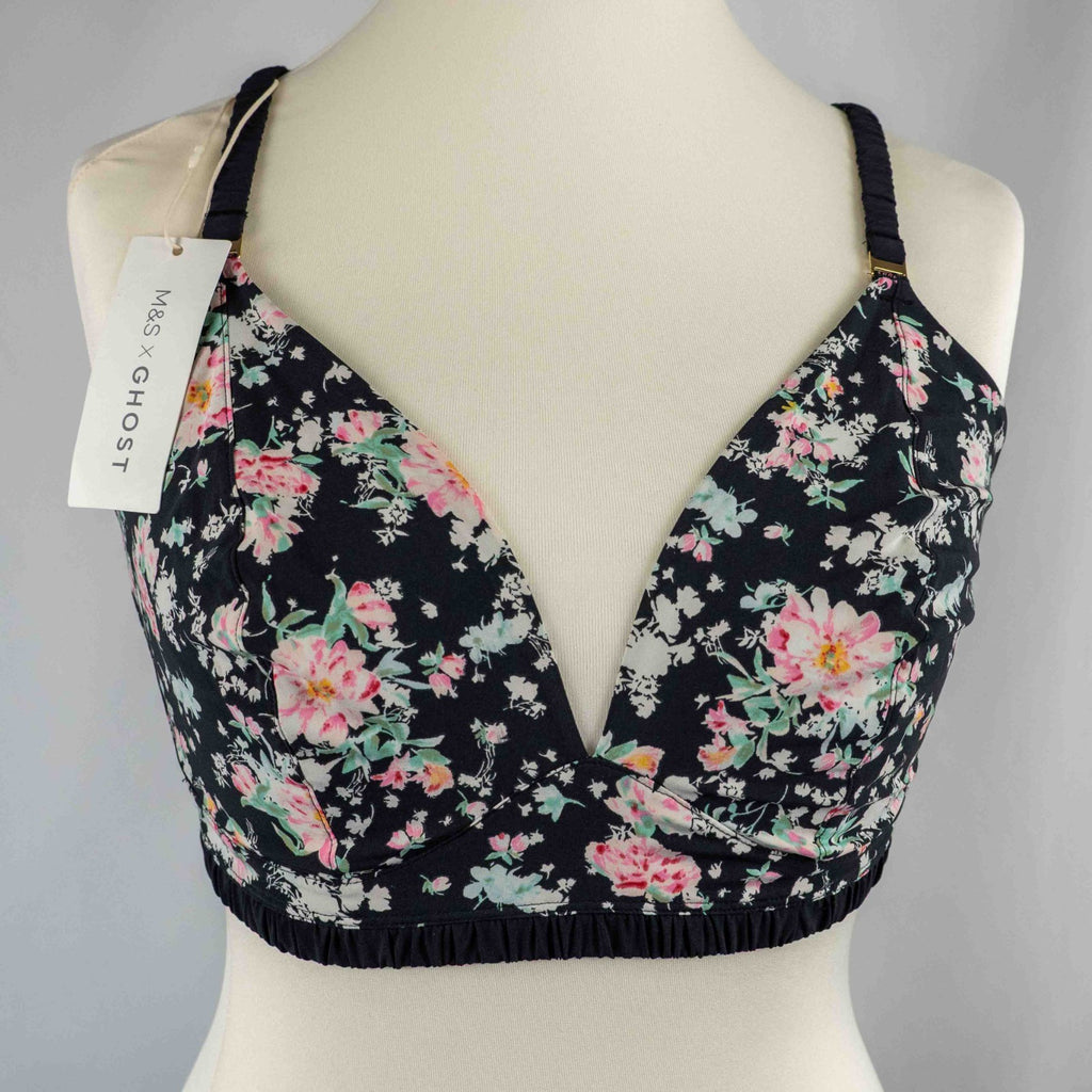 M &amp; S x Ghost Black Floral Size 16 D-E Cup Bralette NWT RRP £24