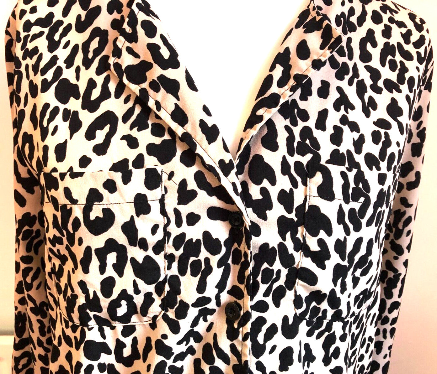 Boohoo Top UK10 Cream/Black Leopard Print Button Through Long Sleeve New