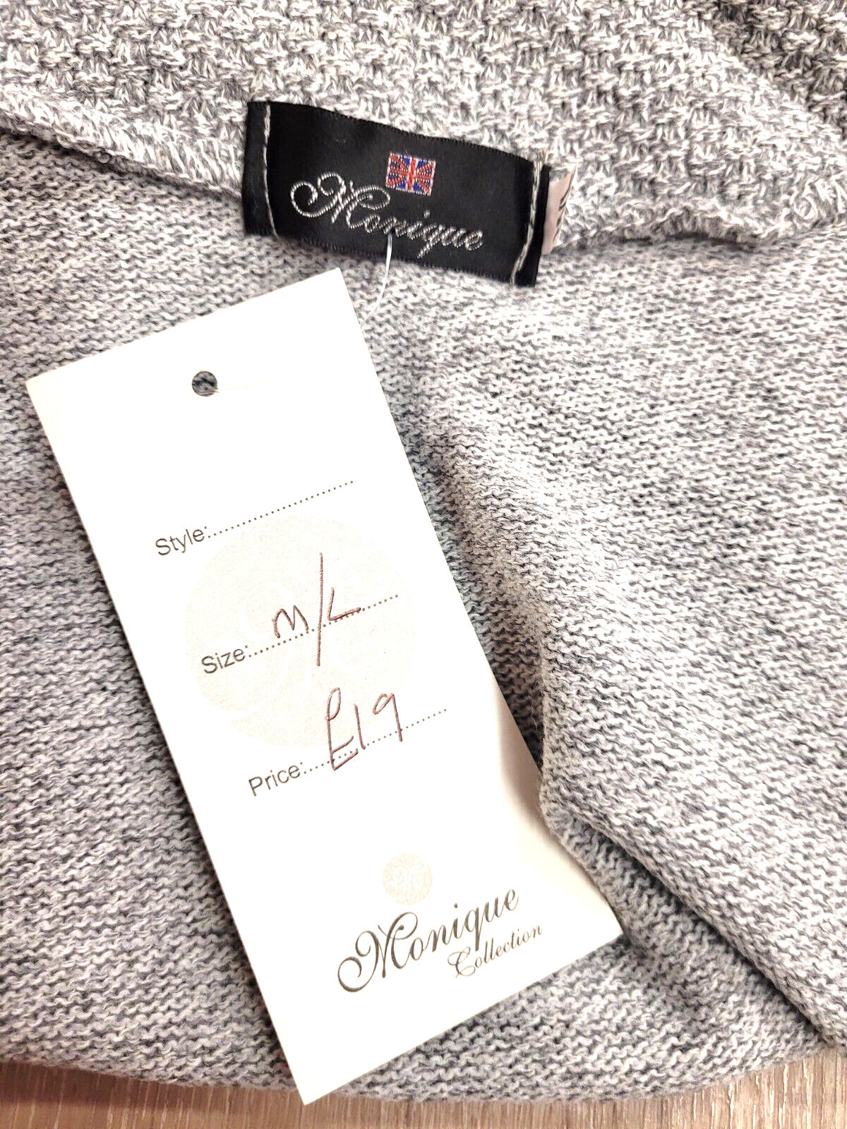 Womens Cardigan UK M/L Grey by Monique Open Front Pockets New with Tags