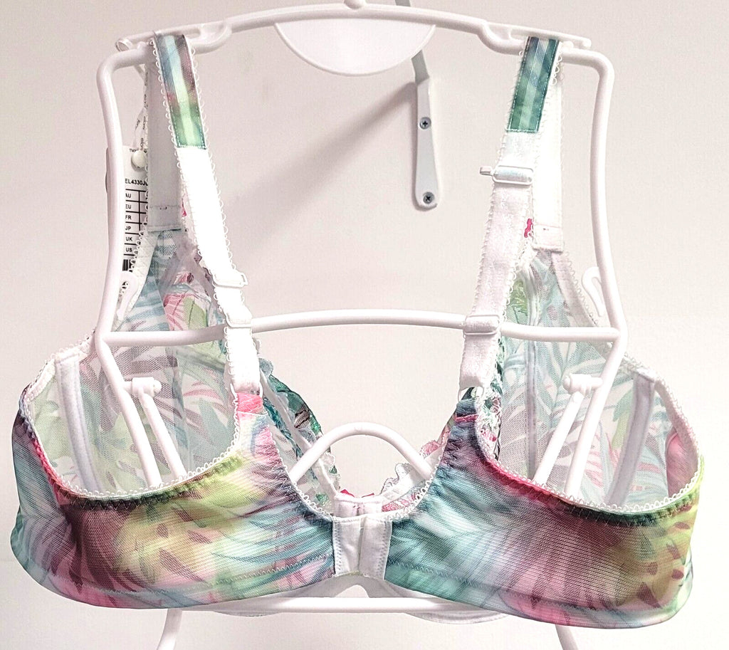 ELOMI Bra 42DD Green Tropical Print Plunge Underwired Kelly EL4330 BNWT