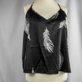 Bluebella loungewear set black with white feather print, adjustable straps, elastic waistband.