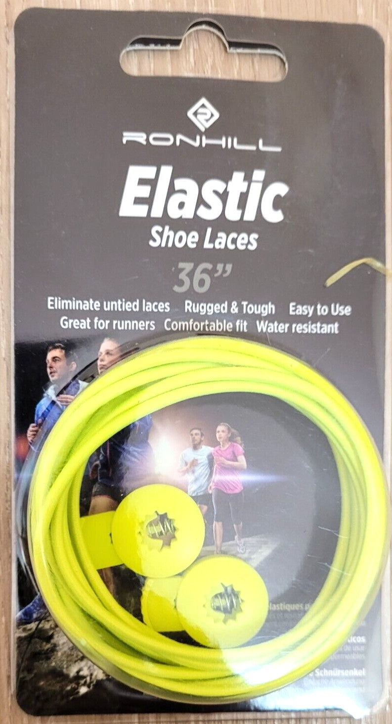 Ronhill neon yellow elastic shoe laces water resistant 91cm adjustable in sealed pack.