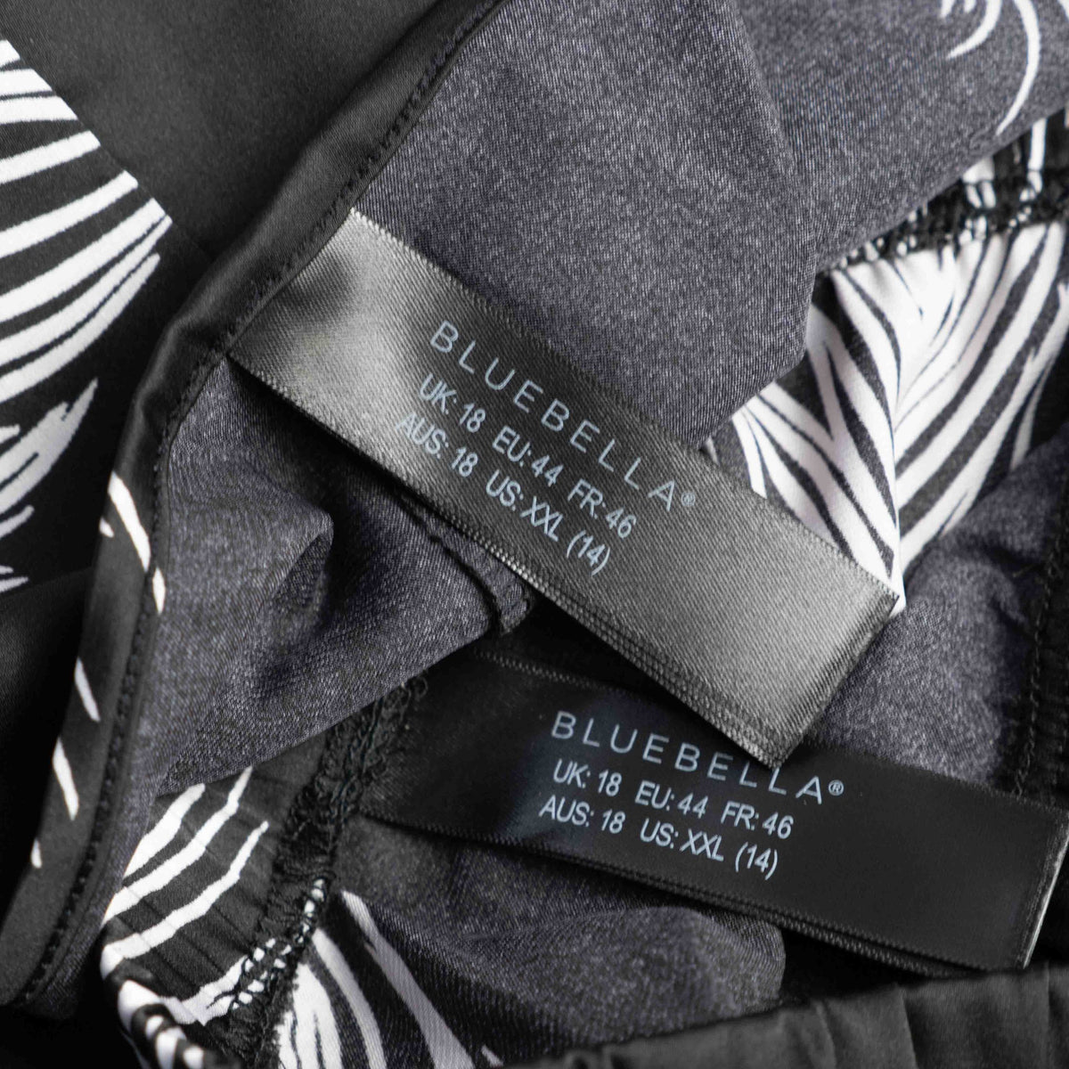 Bluebella loungewear set black with white feather print, adjustable straps, elastic waistband.