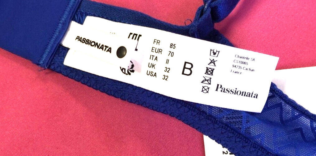 Passionata Bra 32B Blue Plunge Underwired Manhattan P48D90 New with Tags