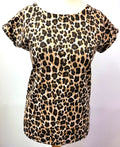 Next Tunic Top UK6 Brown Mix Leopard Print Round Neck Cap Sleeve Pre-Owned