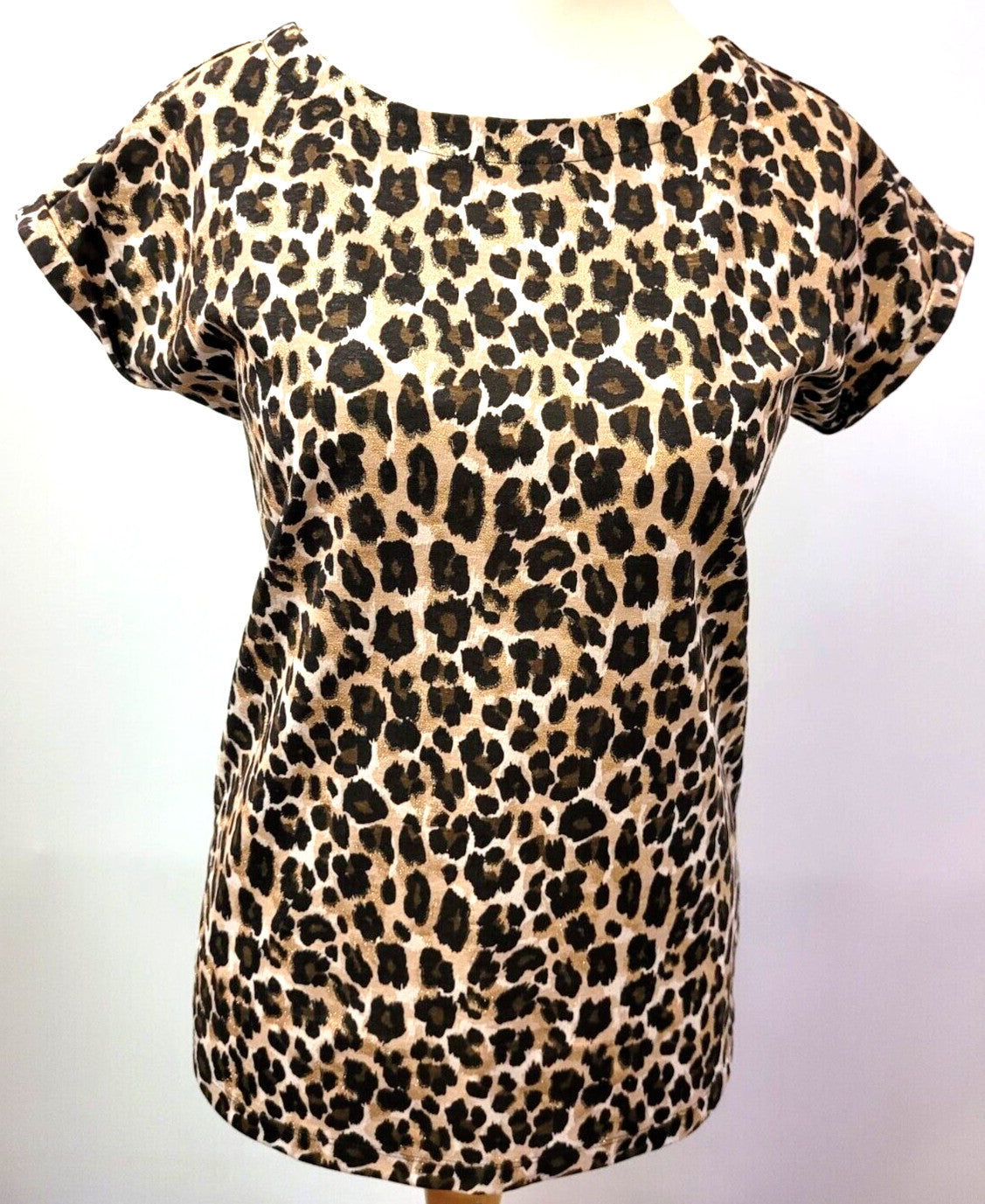 Next Tunic Top UK6 Brown Mix Leopard Print Round Neck Cap Sleeve Pre-Owned