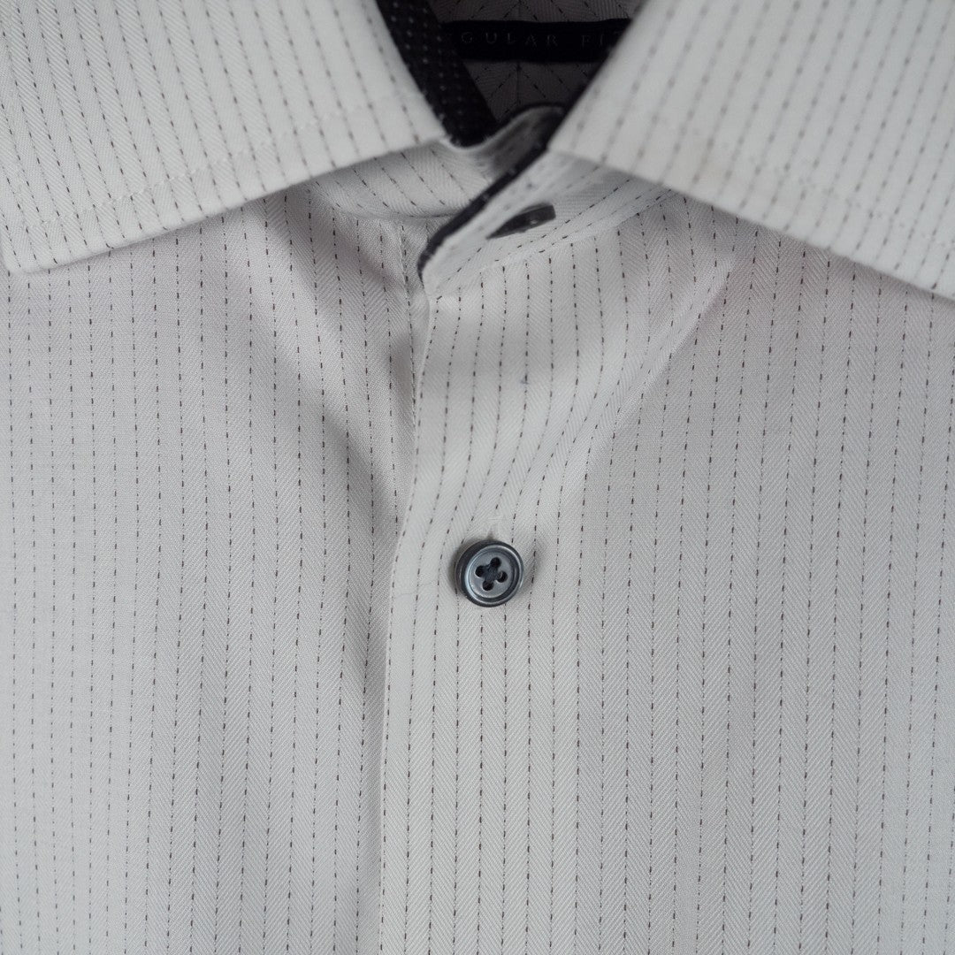 Next Signature Regular Fit White &amp; Charcoal Line Long Sleeve Size 38cm Pre-Owned