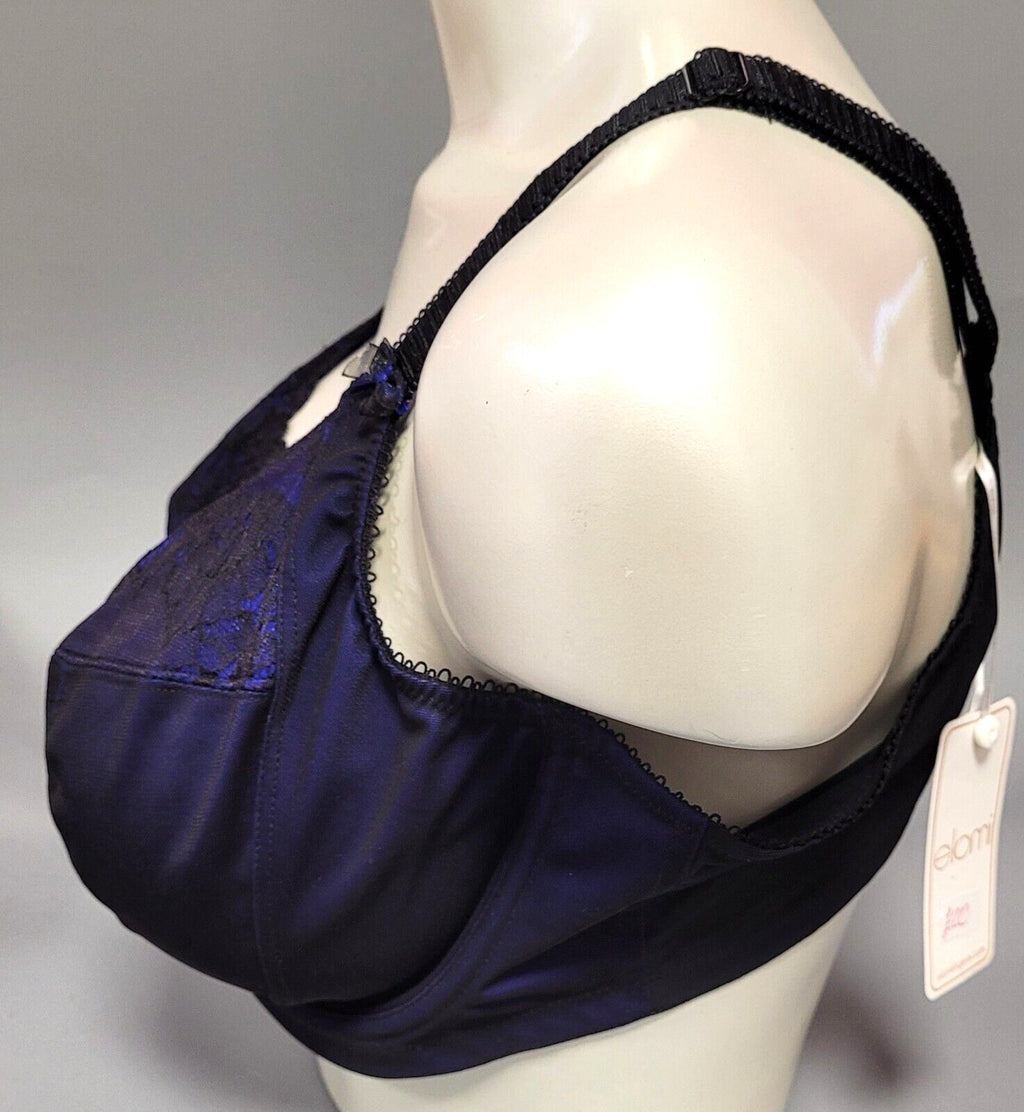 ELOMI Bra 42DD Black/Violet Plunge Underwired Non Padded Anushka EL4061 BNWT