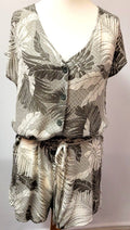 Playsuit UK10 Cream/Khaki Tropical Leaf Print One Piece by Primark New with Tags