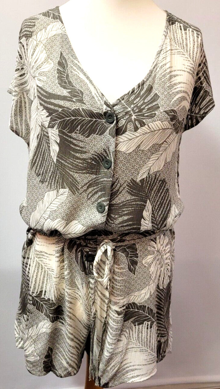 Playsuit UK10 Cream/Khaki Tropical Leaf Print One Piece by Primark New with Tags