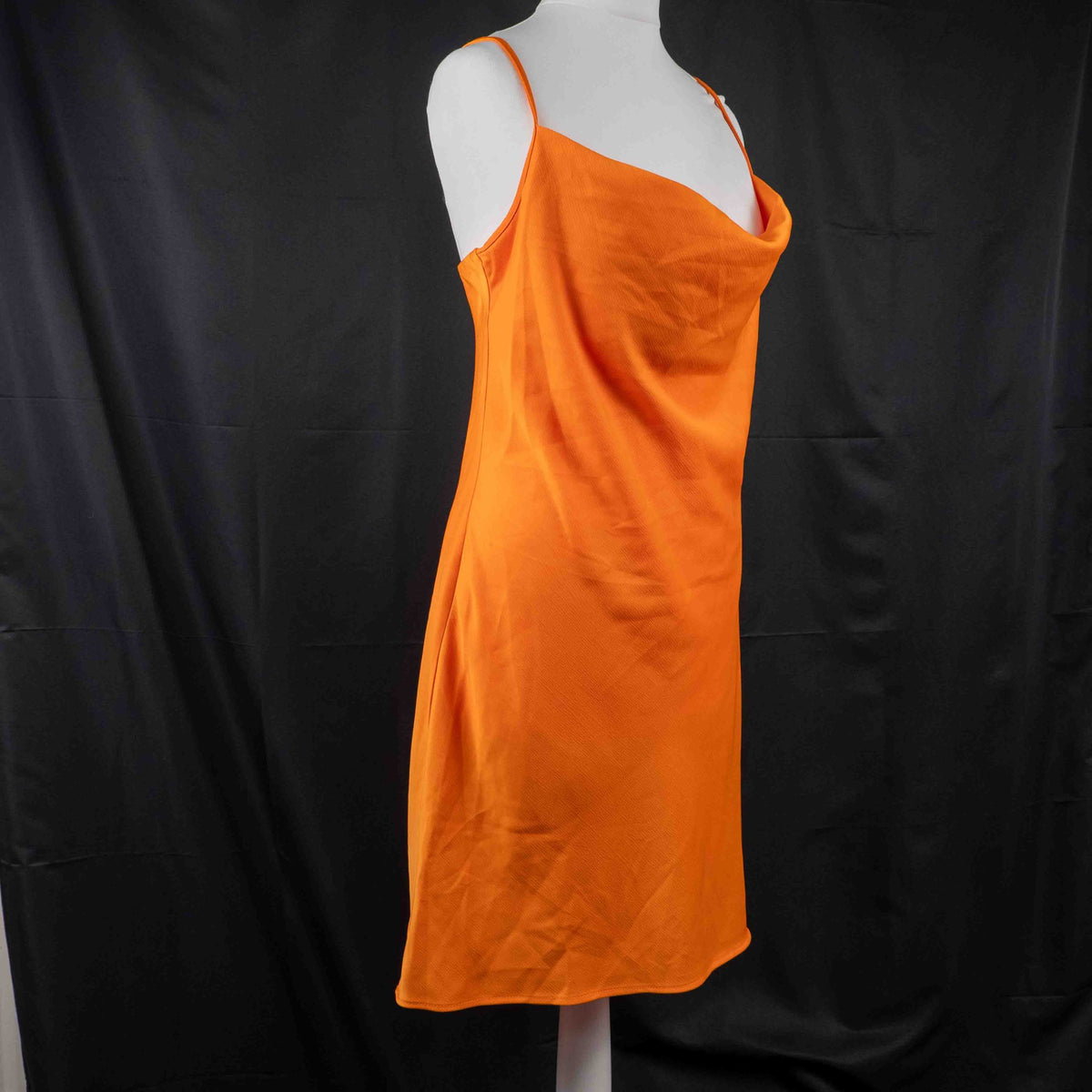 Primark orange slip dress with adjustable spaghetti straps and cowl neckline.