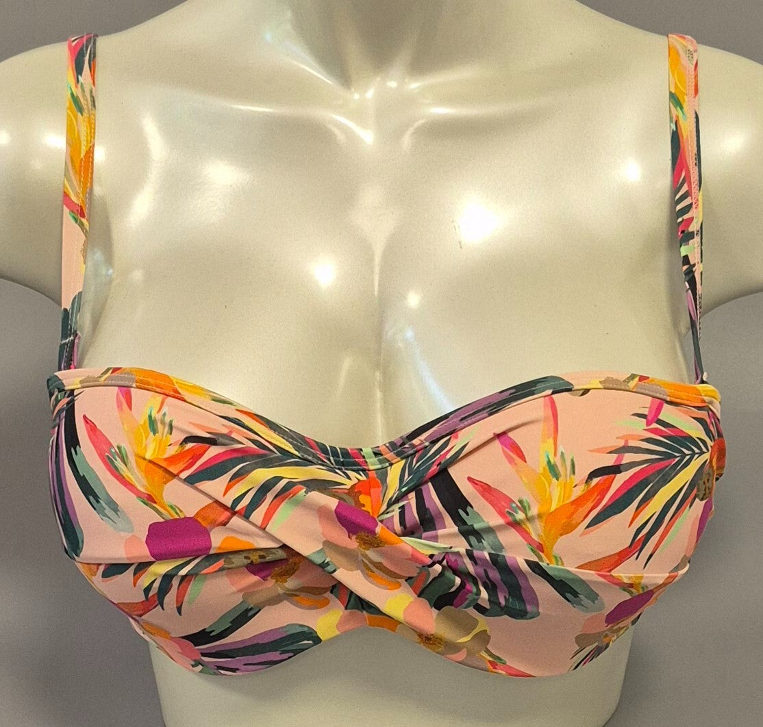 Panache 'Paradise' Bandeau Bikini Top Pink/Multi 30E NWT