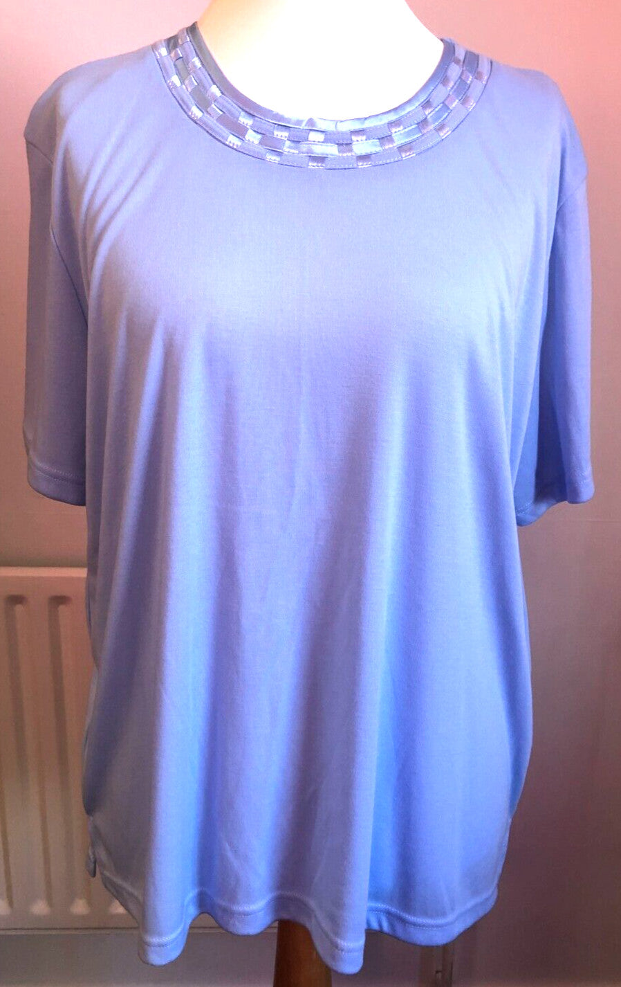 Womens Top Plus2 Light Blue Short Sleeve Round Neck Cotton Rich BNWT