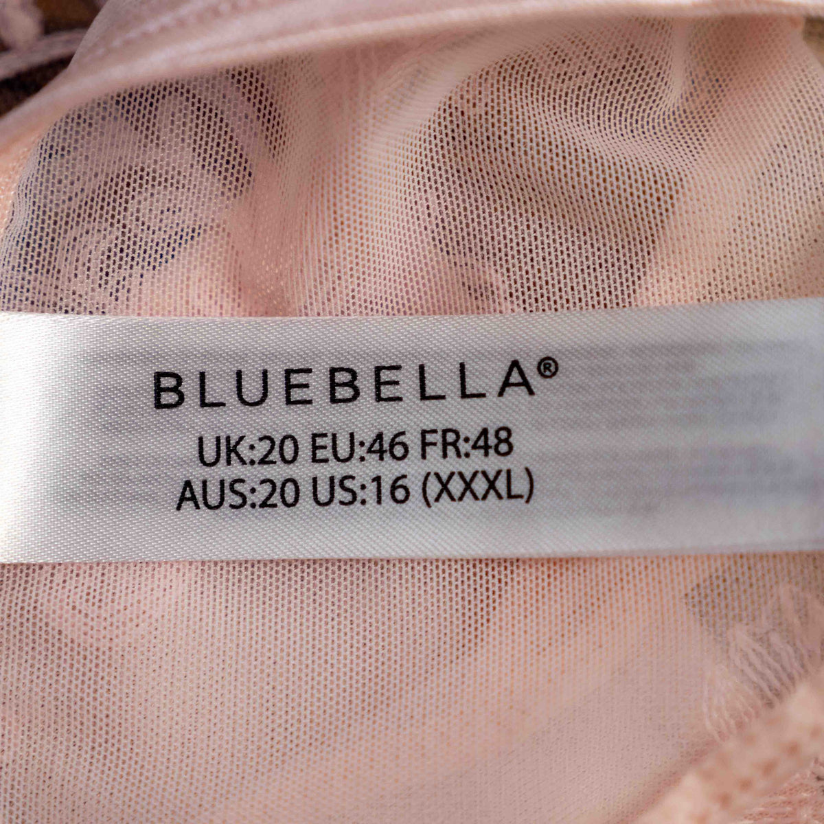 Bluebella pink lace briefs with floral embroidery and brand tag, size UK 20.