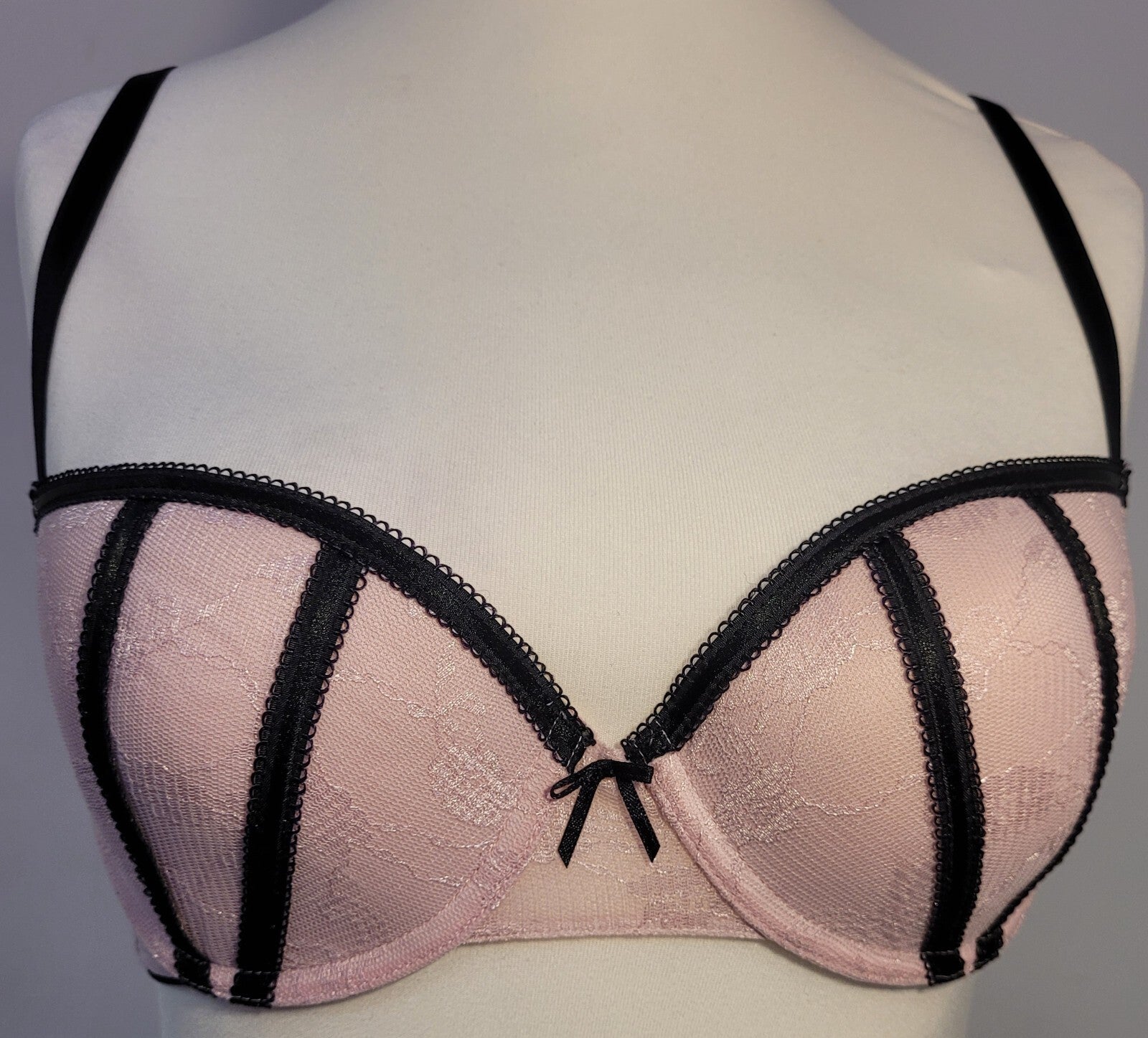 Little Minx Halo Bra 32D Pink/Black Balconette Underwired Padded New with Tags