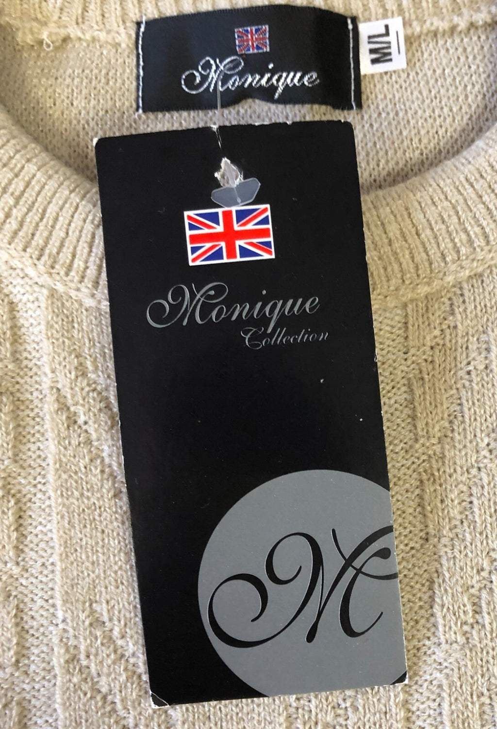 Monique beige crewneck sweater cable knit pattern long sleeve new with tags