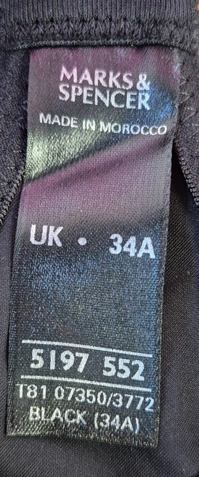 M&amp;S Bra 34A Black T-Shirt Underwired Padded High Lace Apex New with Tags