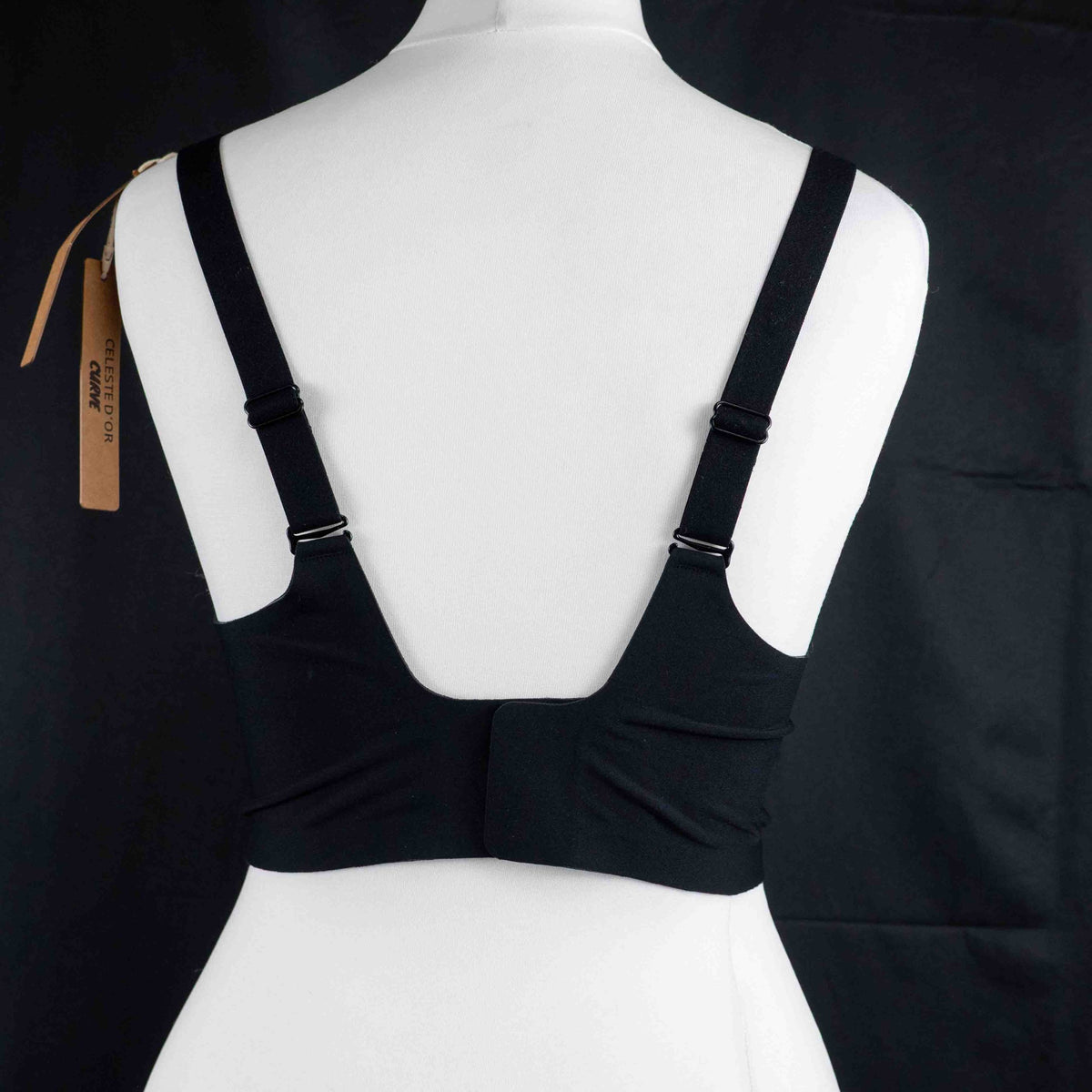 Celeste D'Or black padded curve bra with adjustable straps and removable pads.