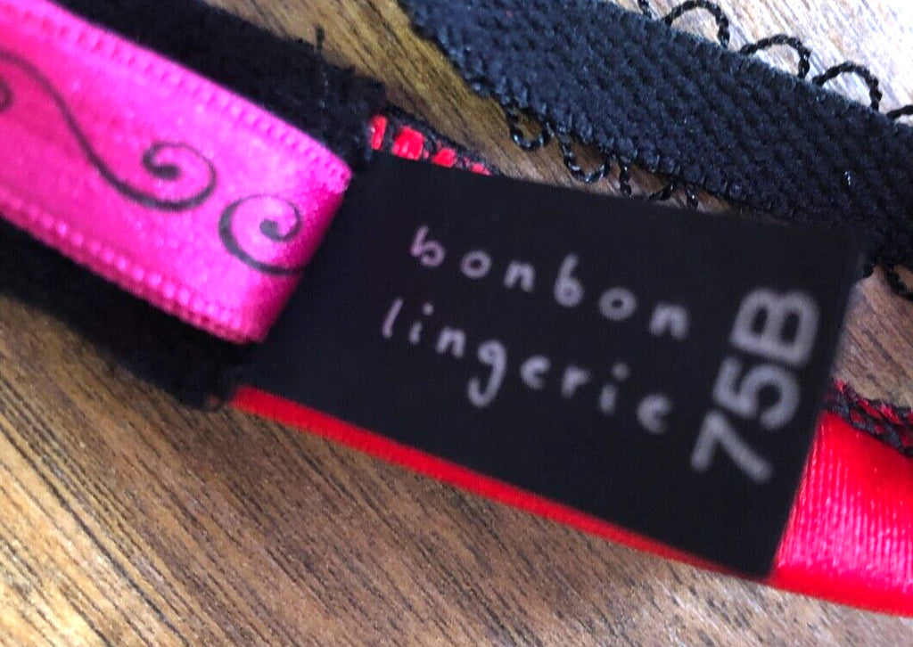 Bonbon Lingerie Bra 34B Red/Black Plunge Non-Wired Padded New with Tags