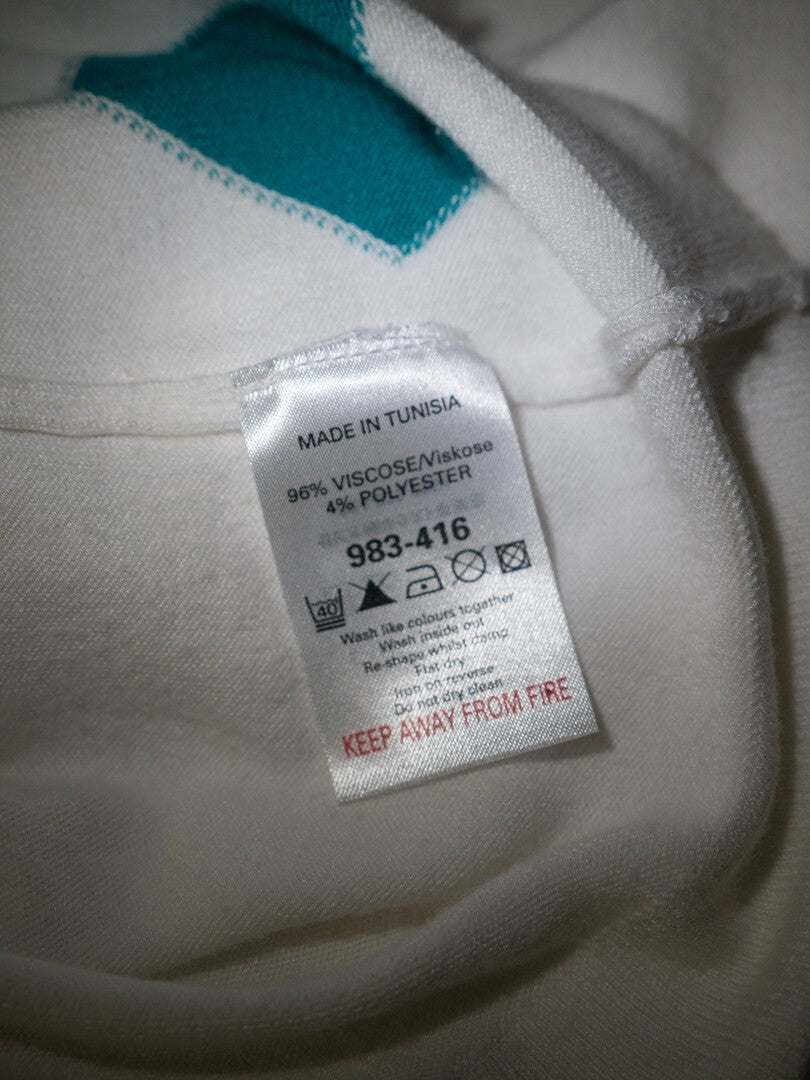 Next Women's Scoop Neck Jumper White/Turquoise UK12 Pre-Owned