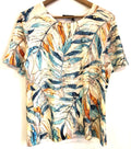 Paramour casual t-shirt multicoloured beige with blue and orange leaf print, gemstone detailing.