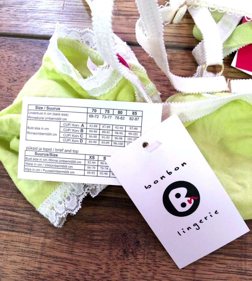 Bonbon Bra and Thong Set Bra Medium Thong Small Green New with Tags