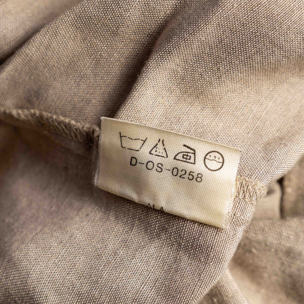 Jaeger beige linen tunic blouse with wooden buttons and back vent detail.