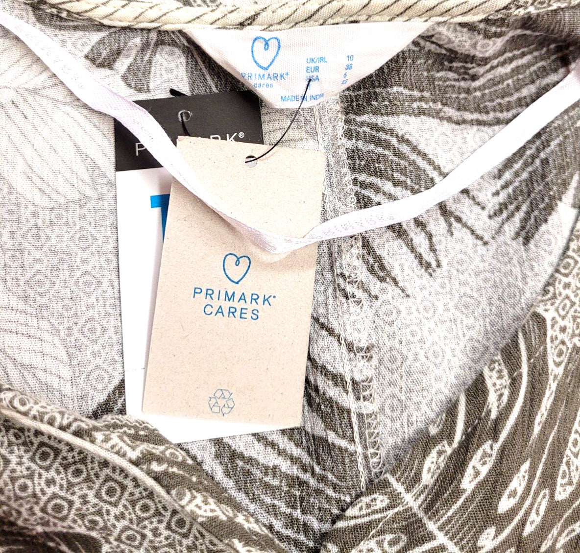 Playsuit UK10 Cream/Khaki Tropical Leaf Print One Piece by Primark New with Tags