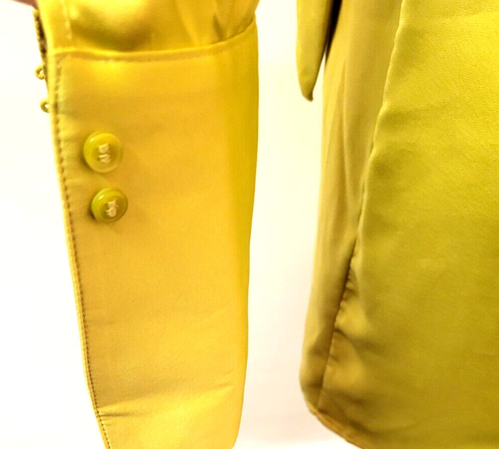 H&amp;M Wrap Dress UK10 Lime/Yellow Satin Mini V-Neck Long Sleeve New with Tags