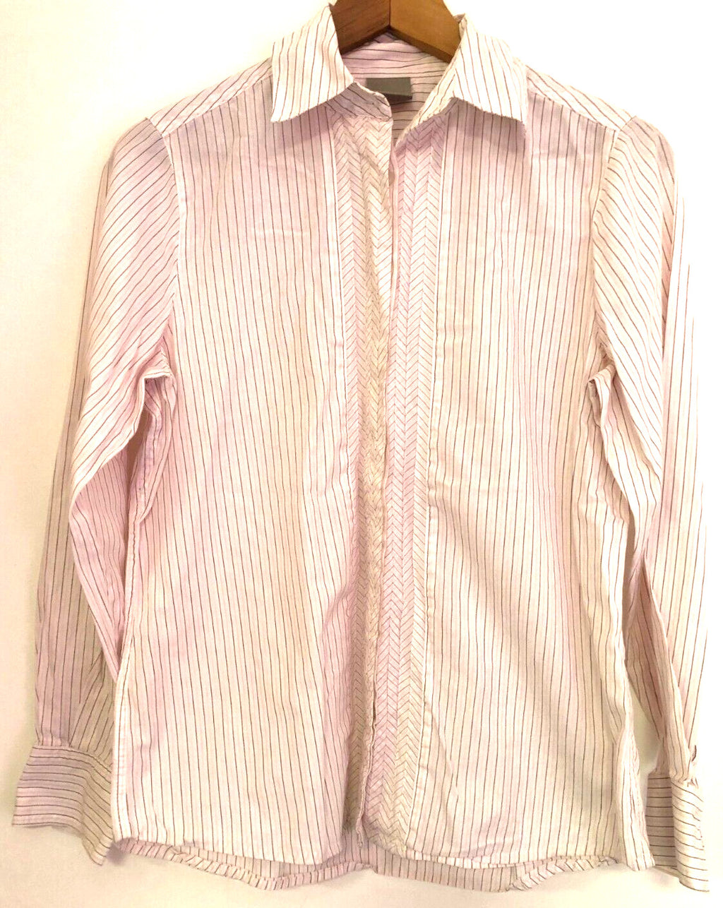 Poetry Womens Shirt UK10 White/Pink/Purple Stripe 100% Cotton Long Sleeve