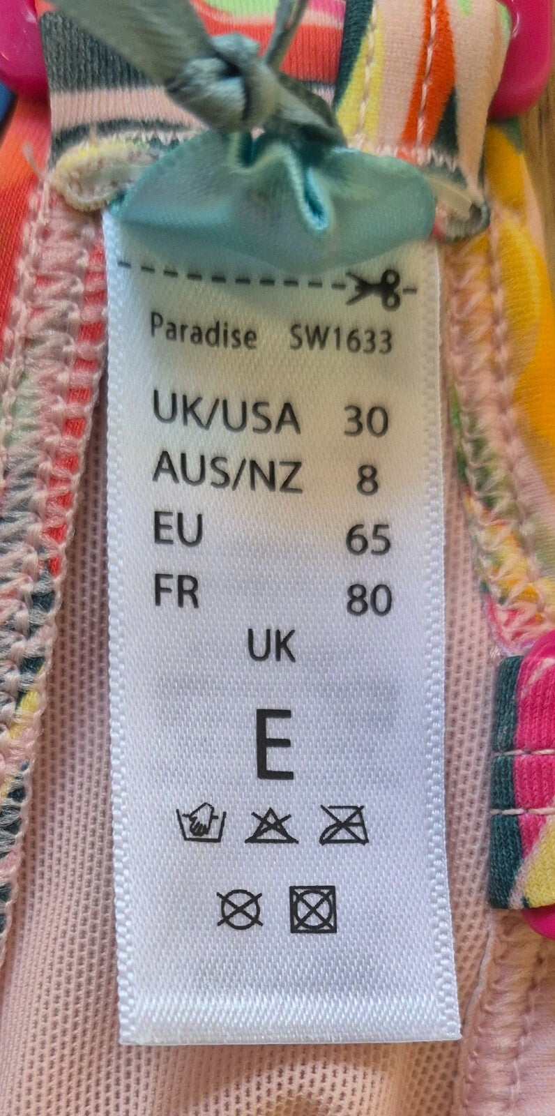 Panache 'Paradise' Bandeau Bikini Top Pink/Multi 30E NWT