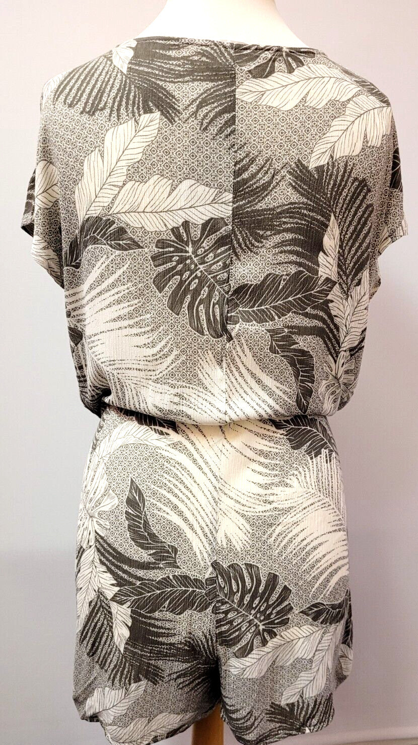 Playsuit UK10 Cream/Khaki Tropical Leaf Print One Piece by Primark New with Tags