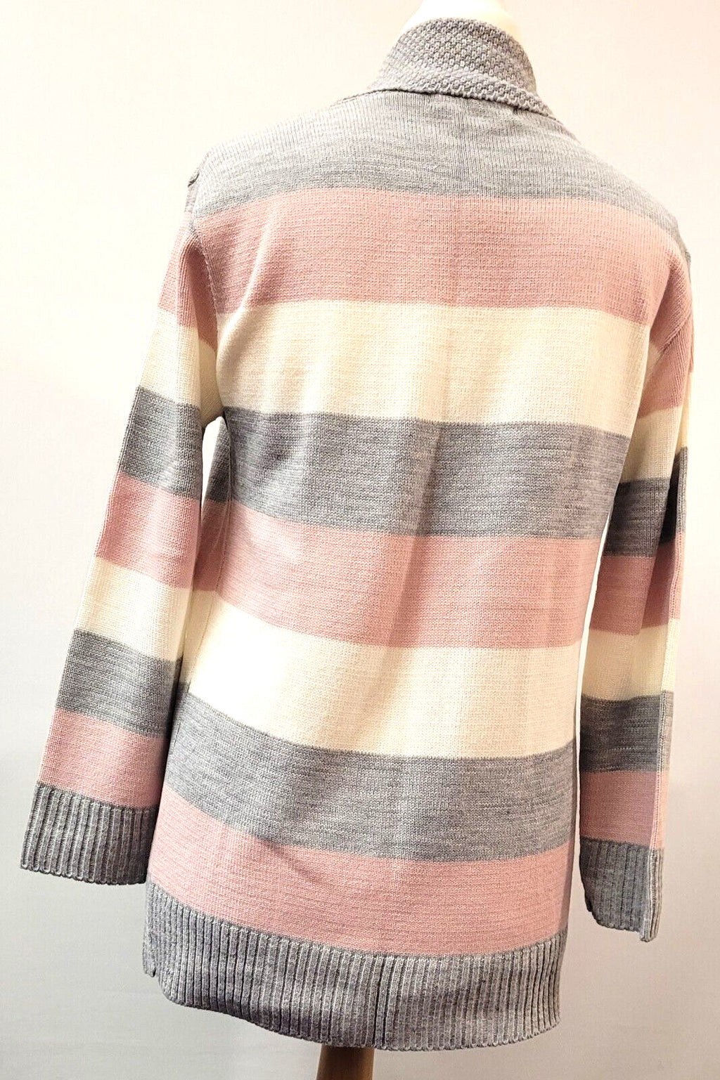 Pure &amp; Natural Womens Cardigan M/L Grey/Pink/Cream Stripe Open Front BNWT