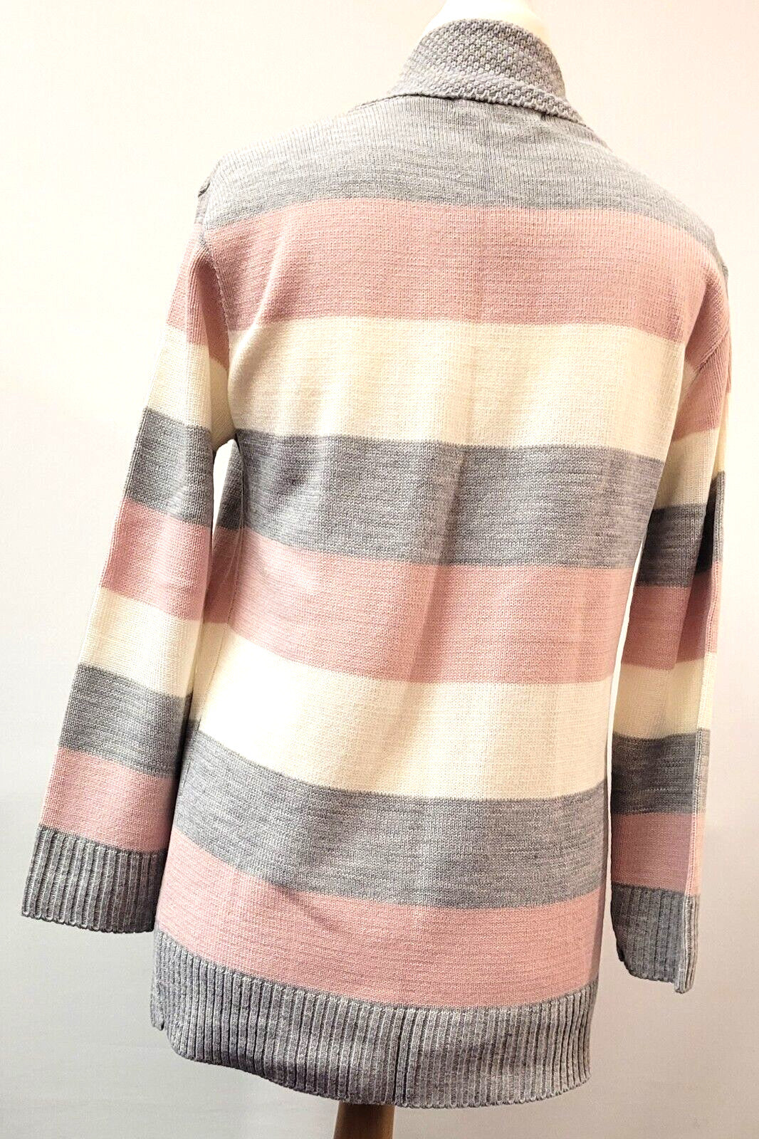 Pure &amp; Natural Womens Cardigan M/L Grey/Pink/Cream Stripe Open Front BNWT