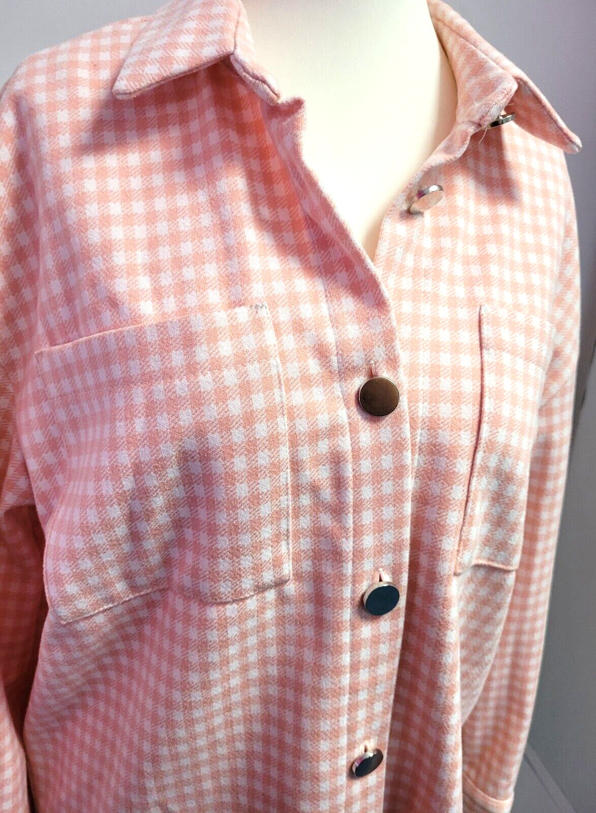 George Shirt UK8/10 Pink/White Dogtooth Check Button Through Pre-Owned