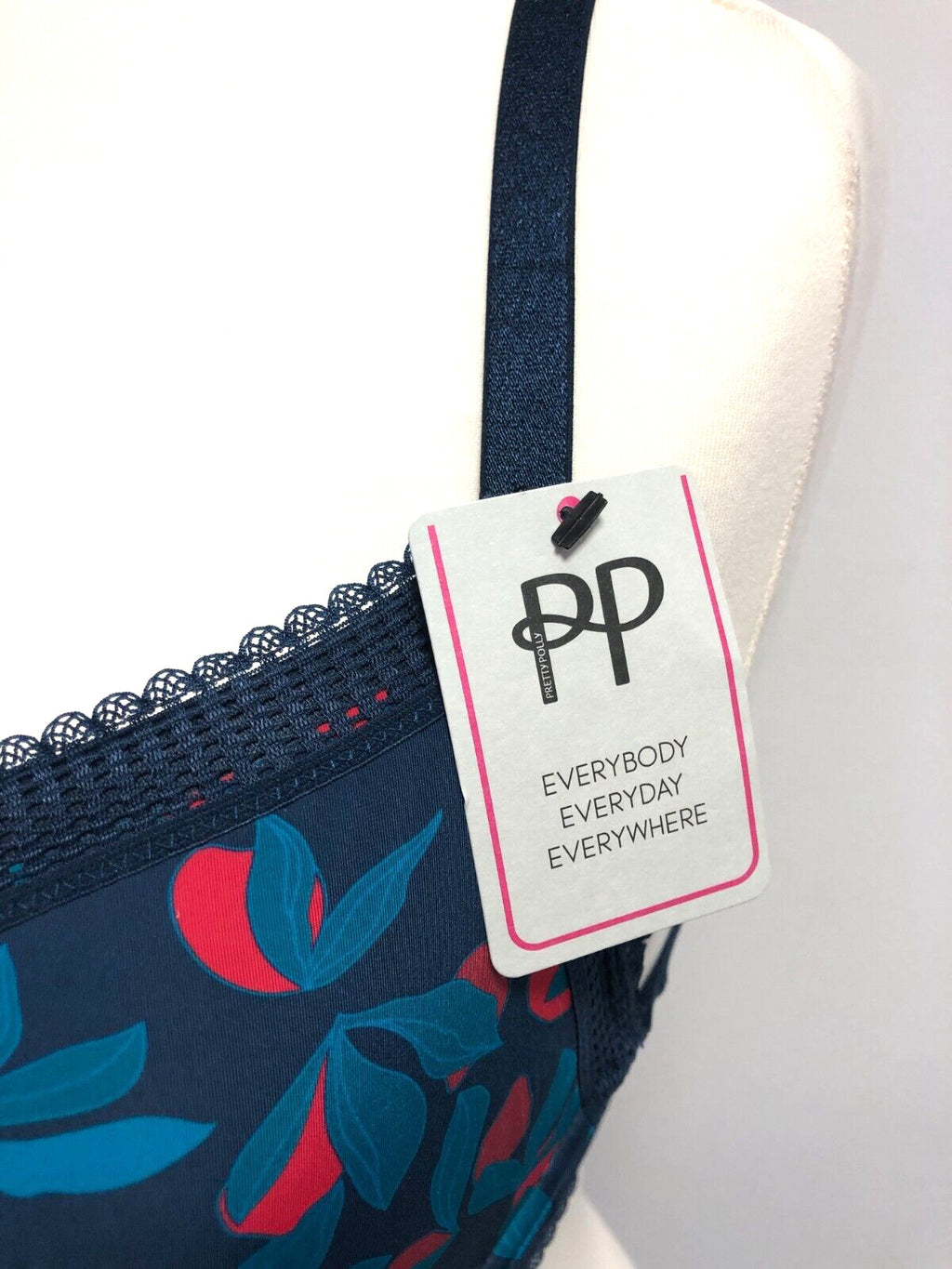 Pretty Polly Bra 36D Navy/Red Tropics Print Plunge Underwired Padded BNWT