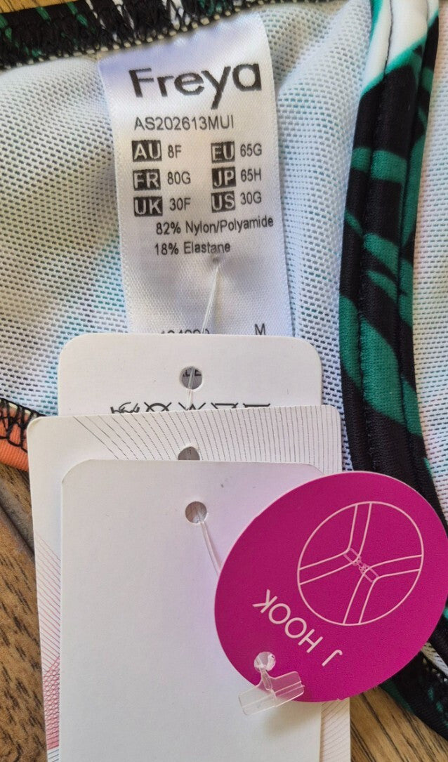 Freya 'Honolua Bay' Bikini Top Black/Green/Multi UK 30F NWT