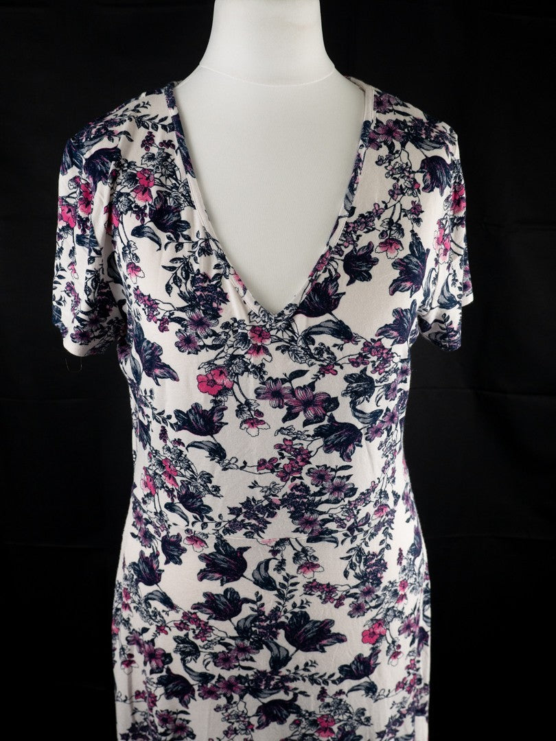 Next White Floral Knee Length Size 10 Dress Pre-Owned