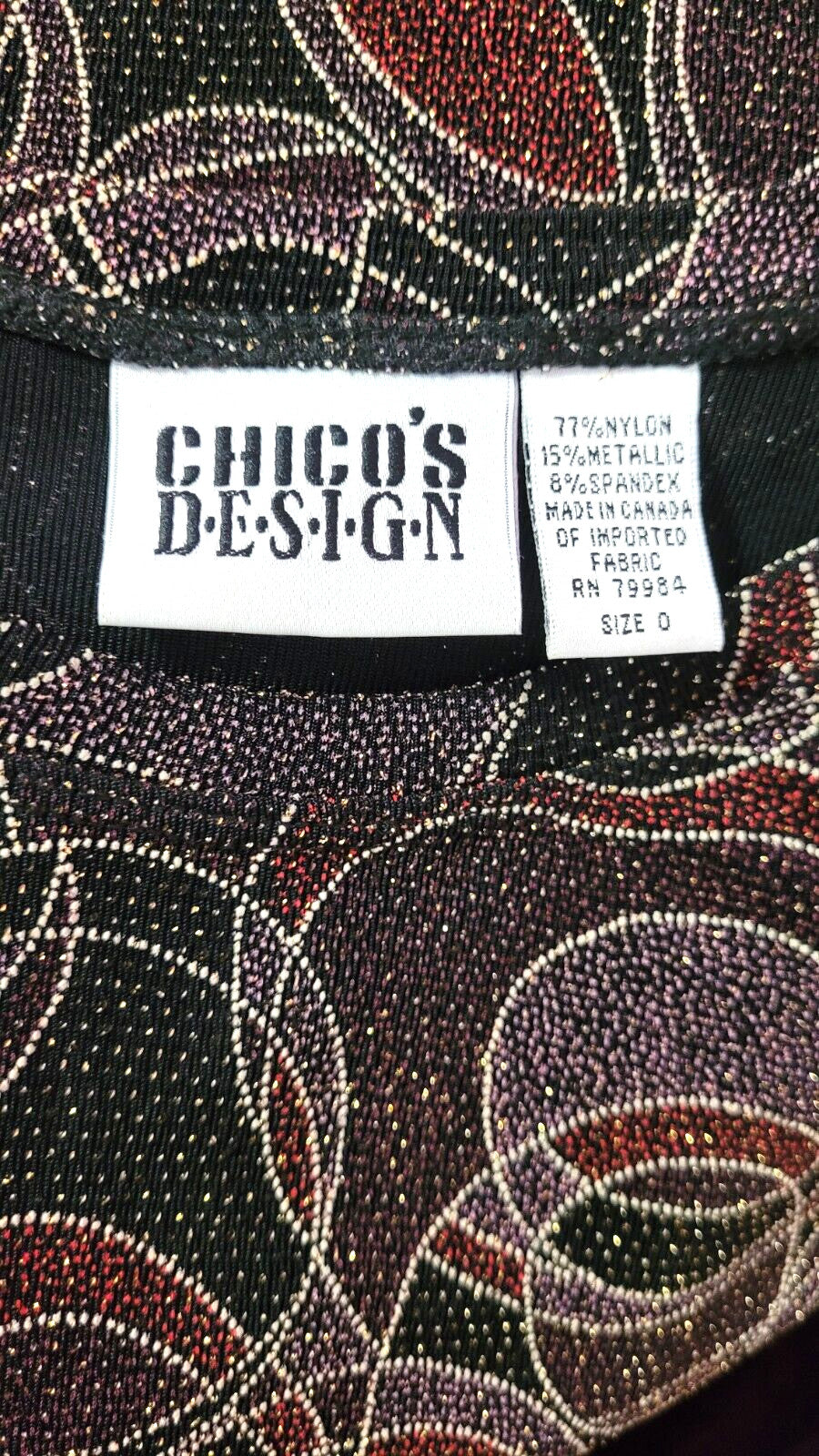Chico's Design Top UK8/10 Multi Coloured Round Neck Long Sleeve Pre-Owned