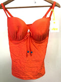 Panache orange tankini set with textured Aztec print and beaded bow detailing.