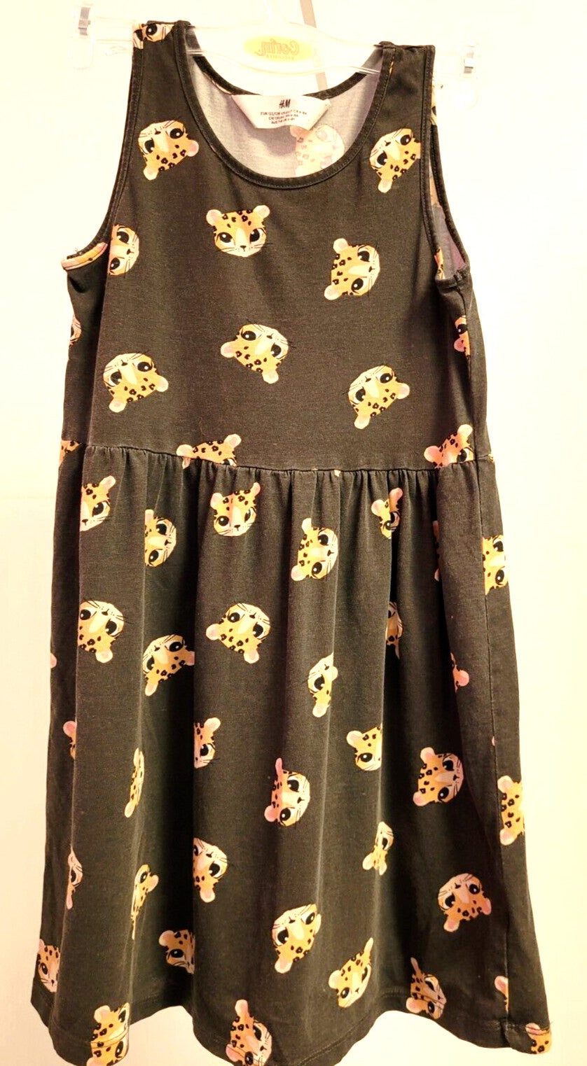H&amp;M Girls Dress 6-8 Years Brown Mid Length Sleeveless Round Neck Pre-Owned