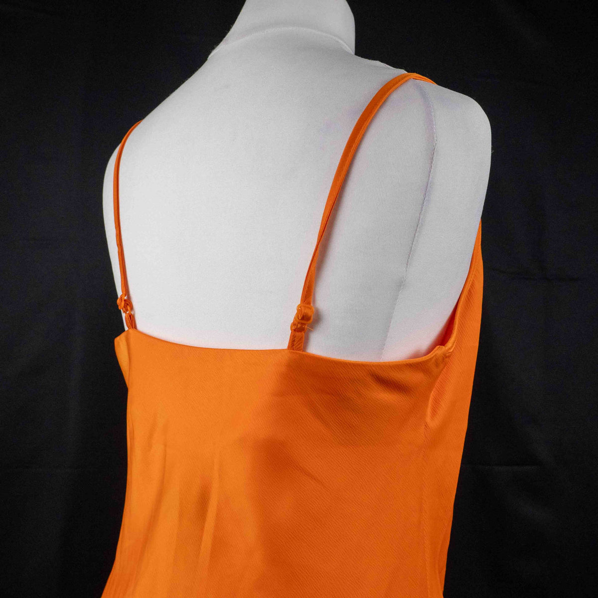 Primark orange slip dress with adjustable spaghetti straps and cowl neckline.