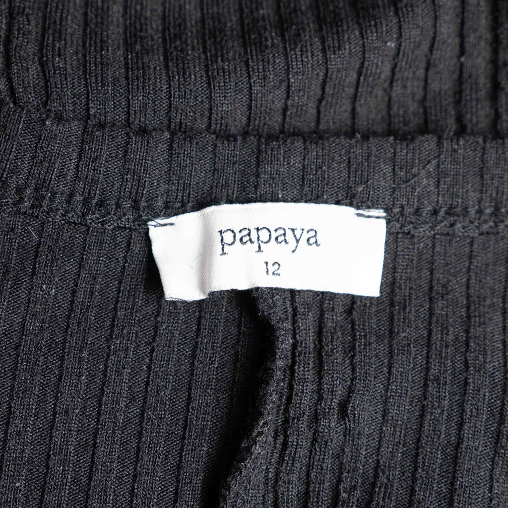 Papaya black midi dress sleeveless ribbed knit with three-button front detail