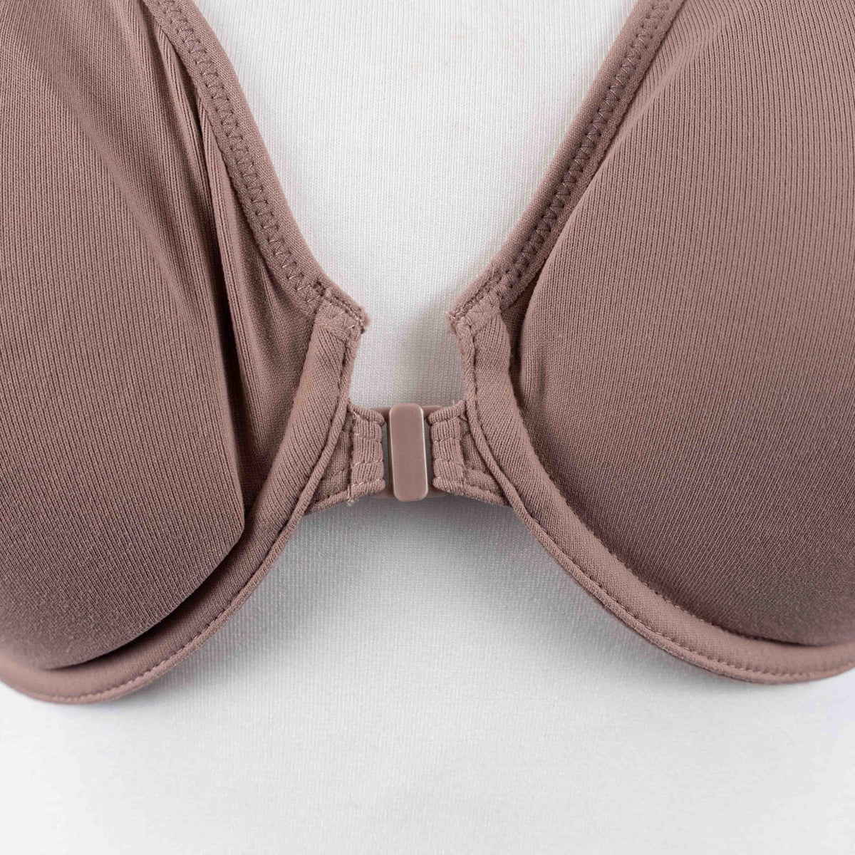 DELIMIRA brown medium bra with front closure clasp and adjustable straps in soft fabric.